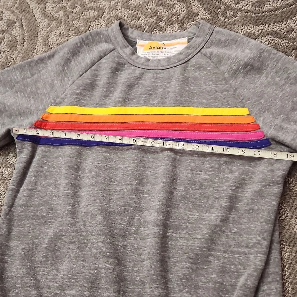 Aviator Nation Gray Sweatshirt with Yellow, Orange, Pink & Purple Stripes